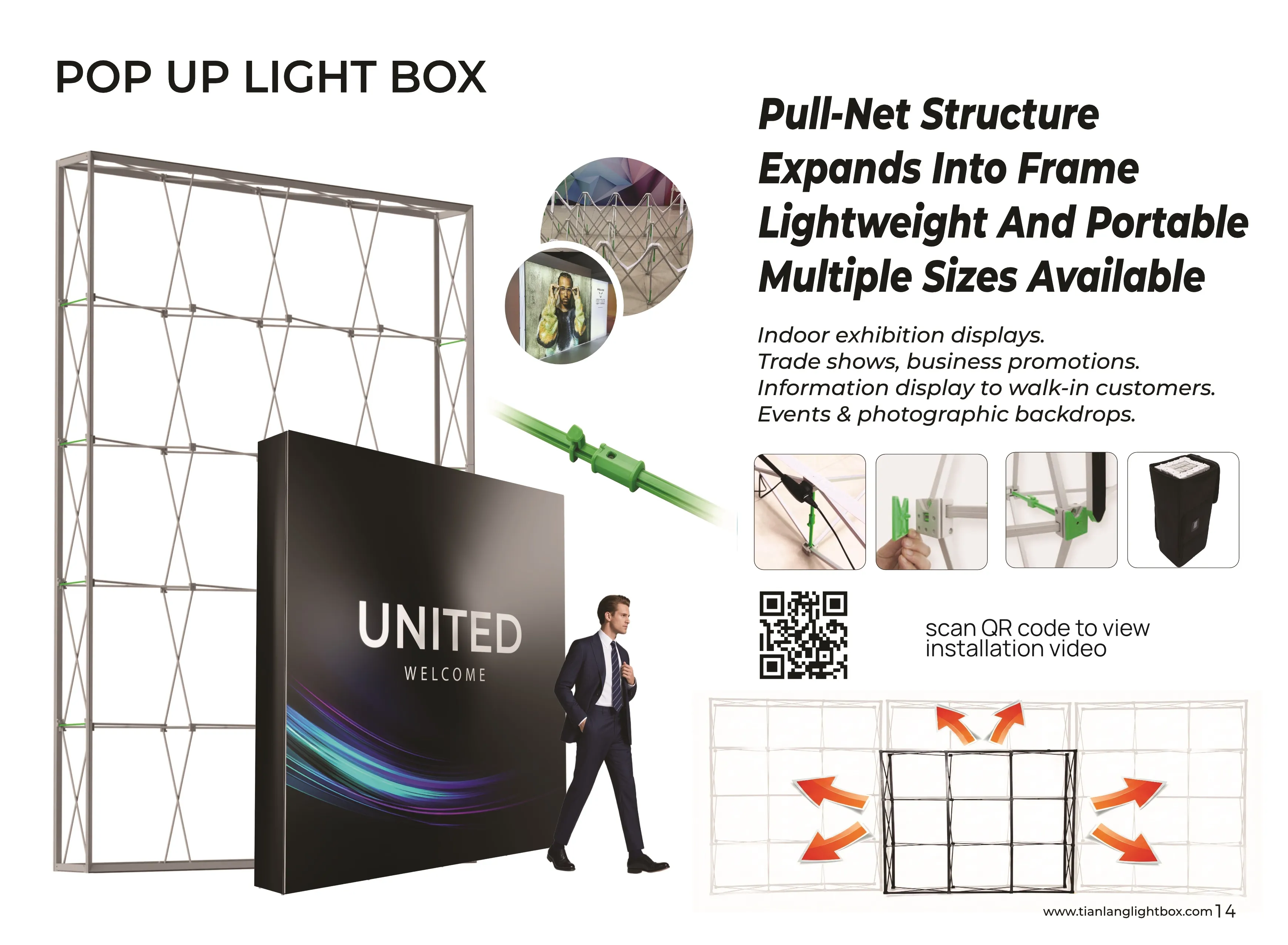 Retractable Pop-up light box Display Stands: Stable and Reusable Backdrops for Trade Shows and Promotional Events