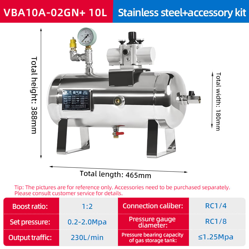 VBA10A-02GN 2-krotny zawór podnoszący z 10L zbiornikiem podnoszącym ze stali nierdzewnej