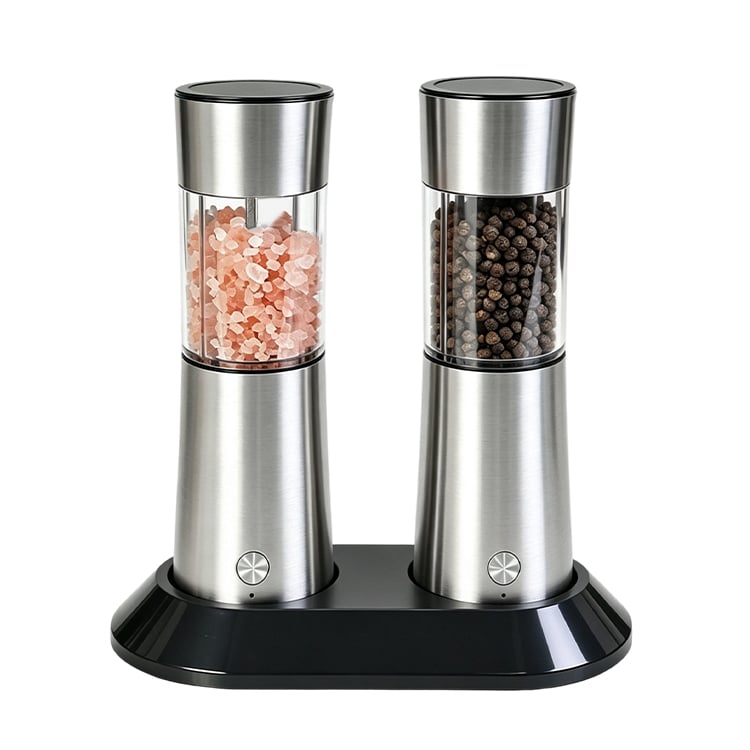 Automatisk USB-oppladdbar salt- og pepperkvern av rustfritt stål med LED-lys og litiumbatteri