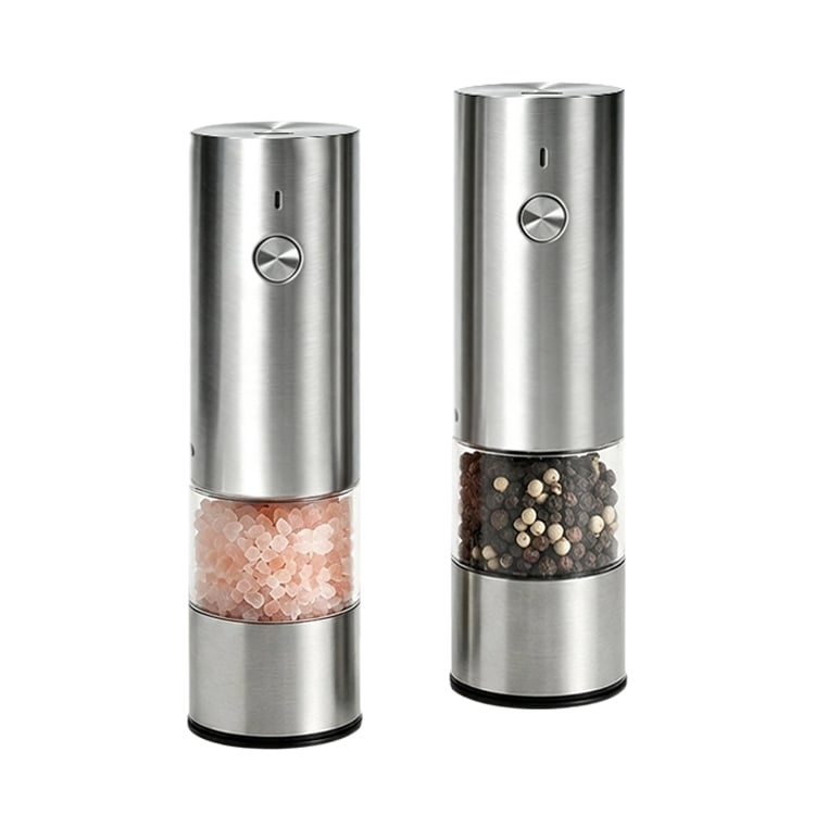 Salt- og pepperkvern av matkvalitets rustfritt stål med justerbart kvern, automatisk, elektrisk, mini pepperkverner med keramisk kjerne