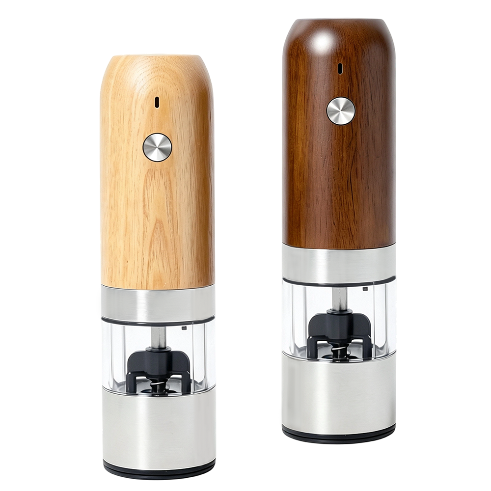 Moulin à sel rechargeable en bois d’acacia naturel, moulin électrique à poivre avec réglage de la finesse, approuvé LFGB pour contact alimentaire