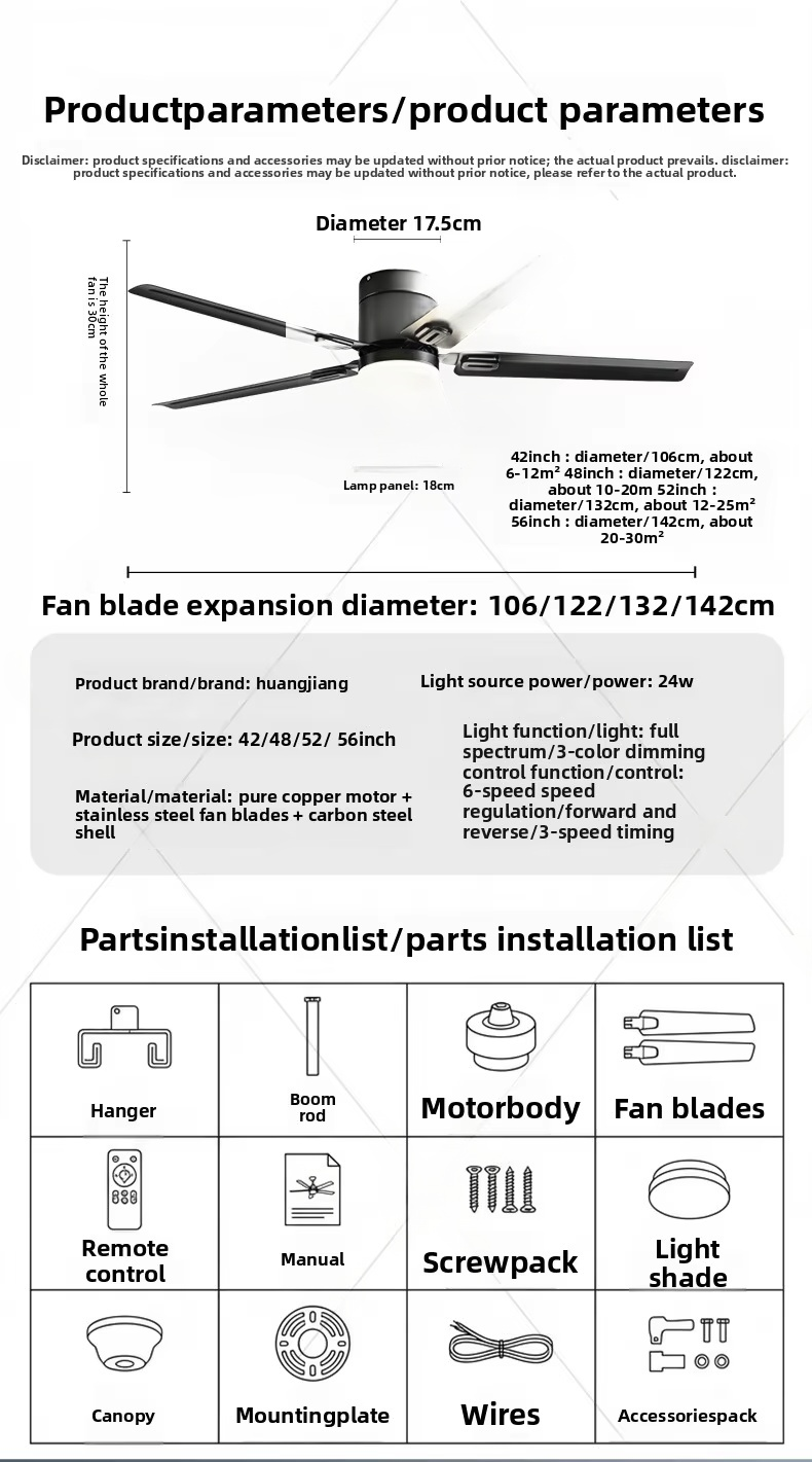 Wentylator sufitowy z oświetleniem i pilotem – wentylator LED w formie lustrzanej lampy do salonu
