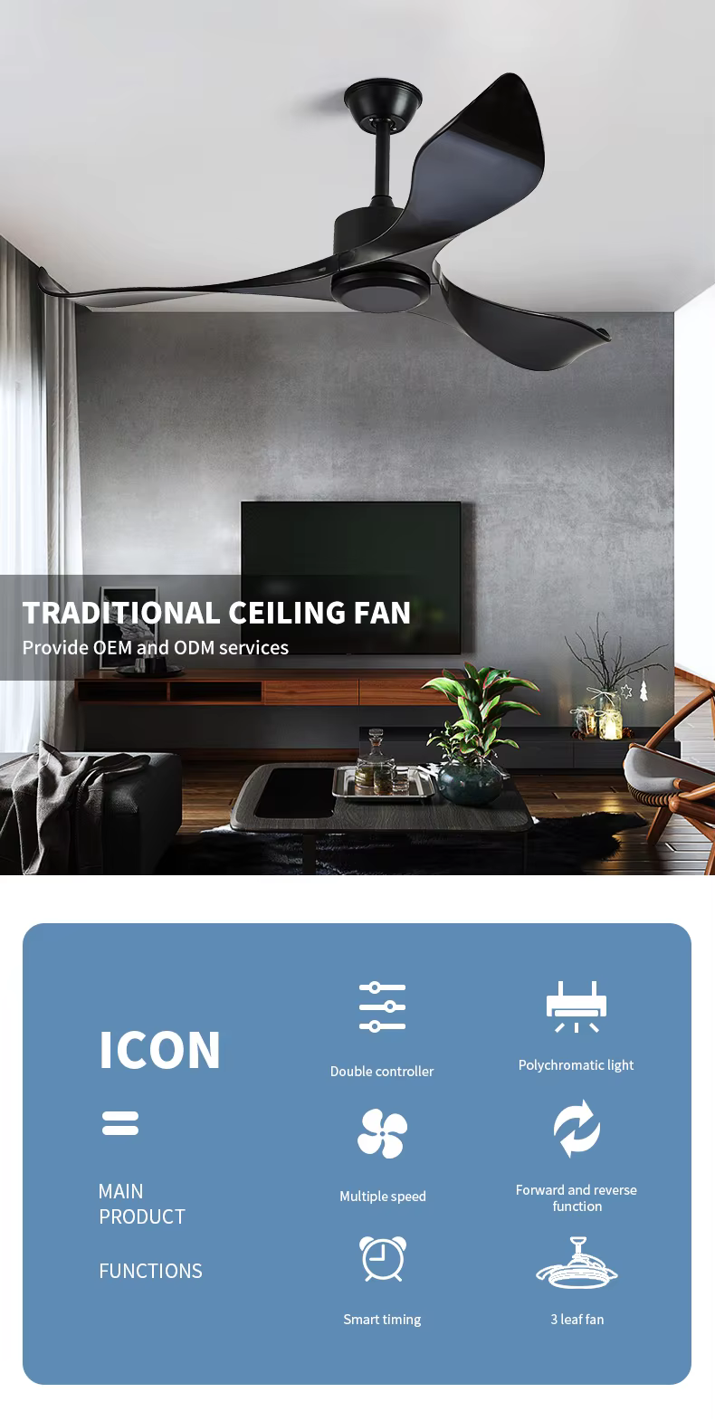 52 Inch Modern LED Lighting Remote Control Black Ceiling Fan Without Light manufacture