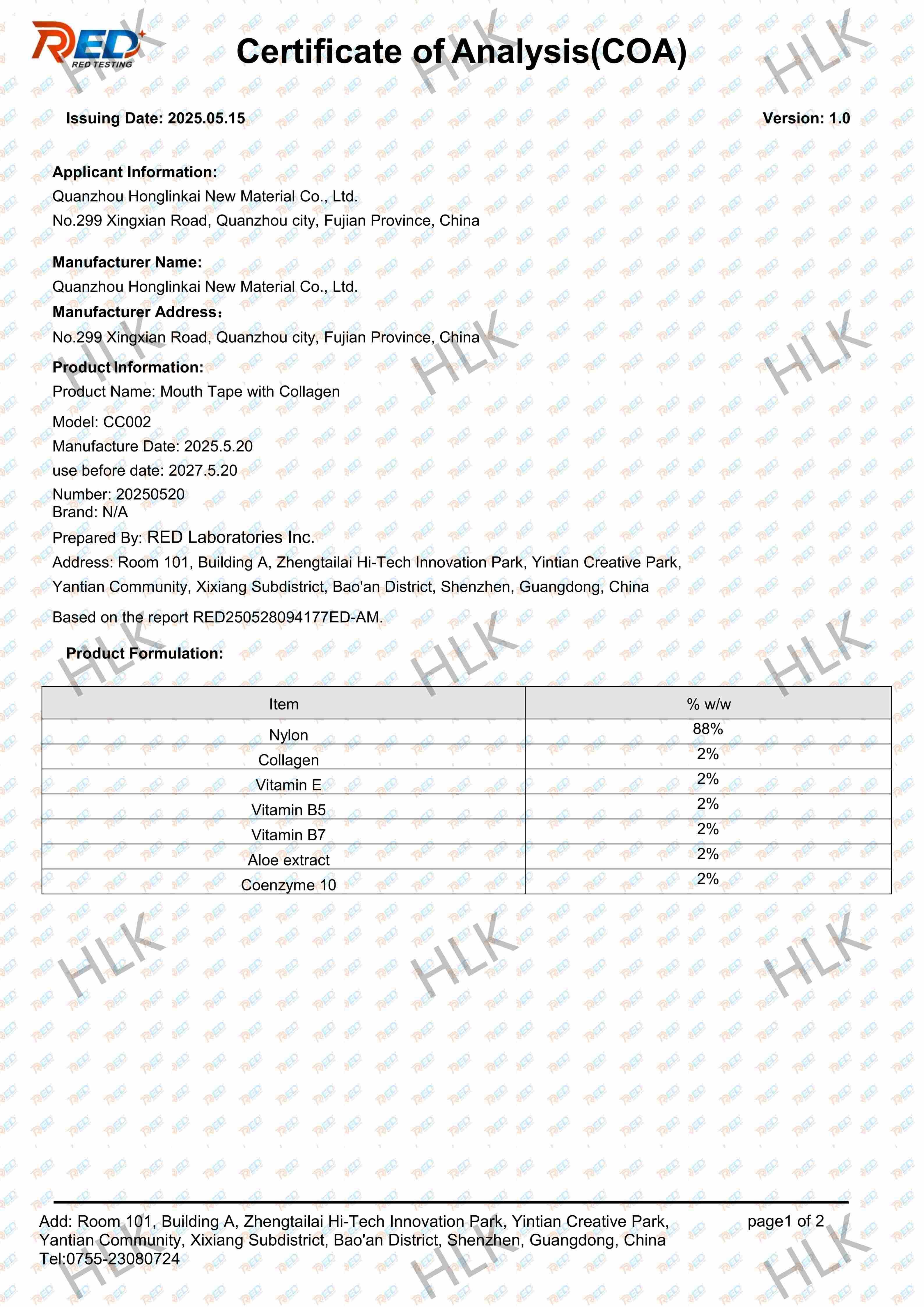 Collagen Mouthtape-COA Certificate