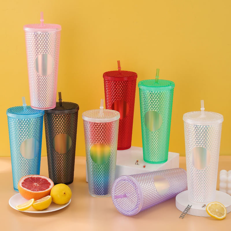 24oz Double Wall Matte Tumbler Custom Plastic Studded Tumbler with Straw & Lid