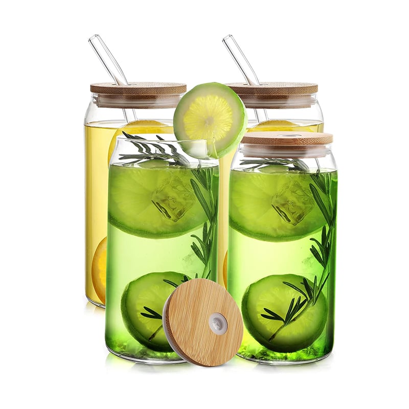16oz Plastic Clear Libbey Can met bamboe deksel