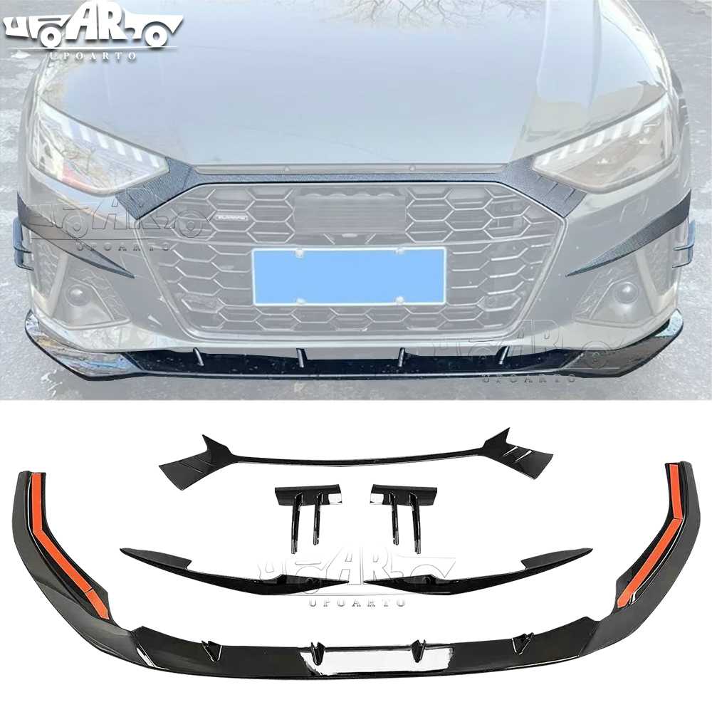 AR-AUDI-0136 Predný lístok a predný nárazník – vetrák, očko pre predné mlhové svetlá a výplň predného mriežkového rámu pre AUDI A4, S4, B9, facelift 2020–2025