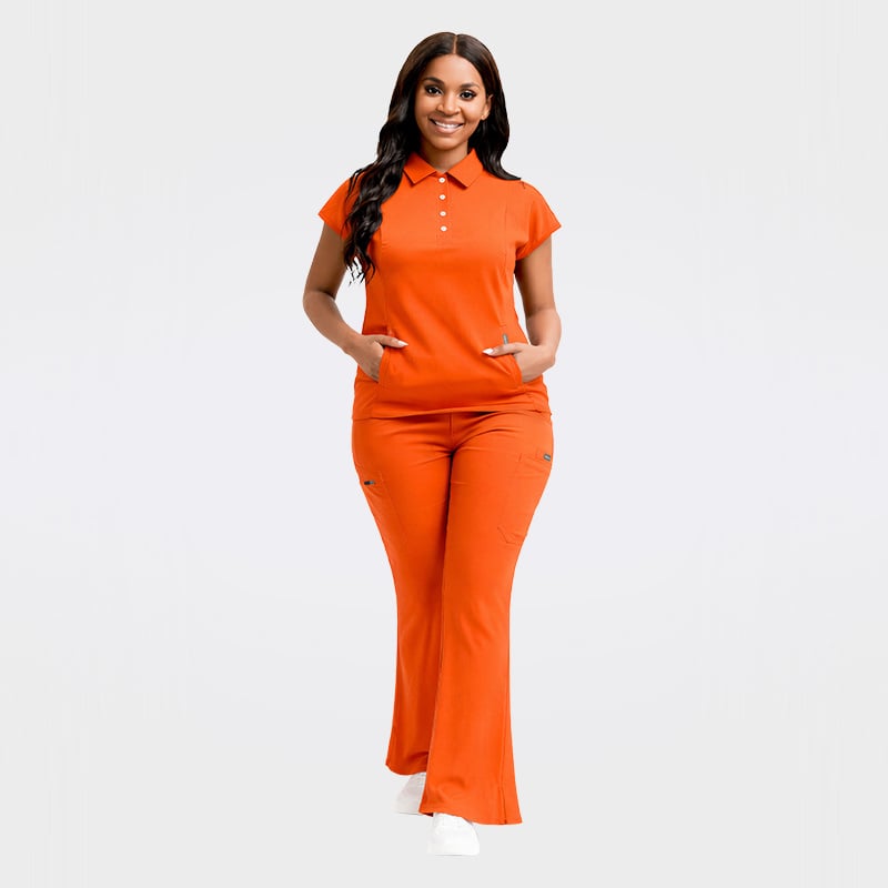 Modern Polo Scrub Top Jogger Pants Stretch Scrubs Uniforms Sets for Women 42101