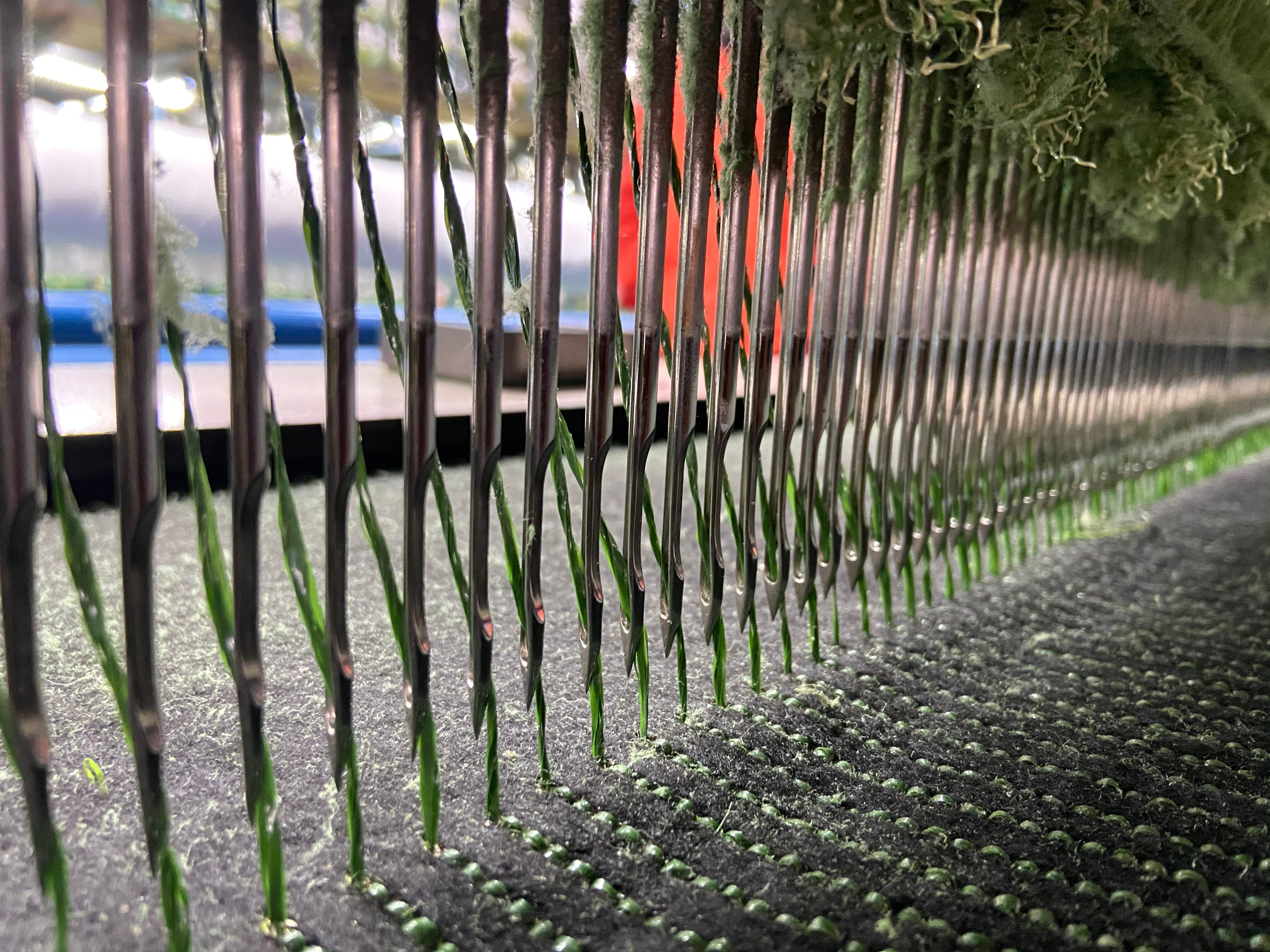 Plush Weaving - Green Grass Thread Piercing into Bottom Fabric