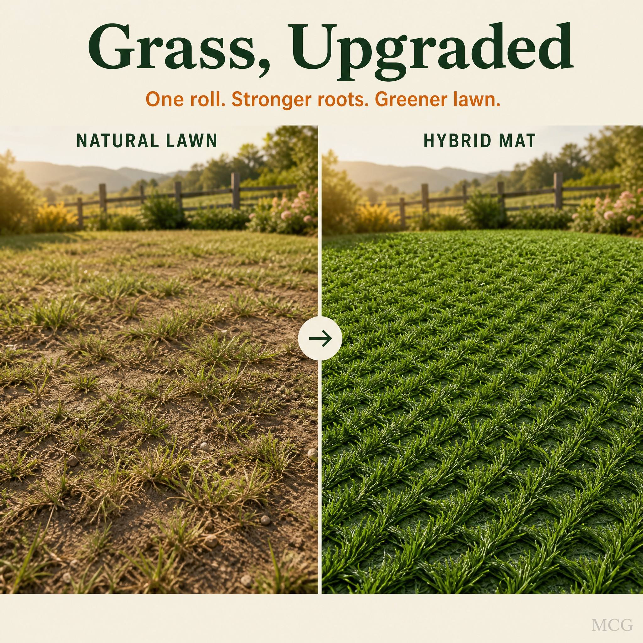 MCG Eco Hybrid Grass Mesh Mat for Dog Parks, Pet Areas & High Traffic Lawns - Turf Reinforcement Grid Roll