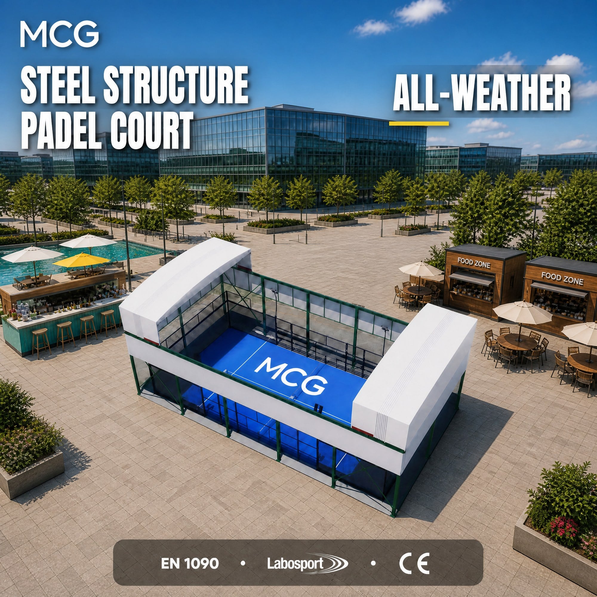 MCG Q235 Steel Padel Court with Arch Canopy | PVDF Membrane Roof | CE/FIP/ITF Certified | Turnkey Supply | Custom Size Available