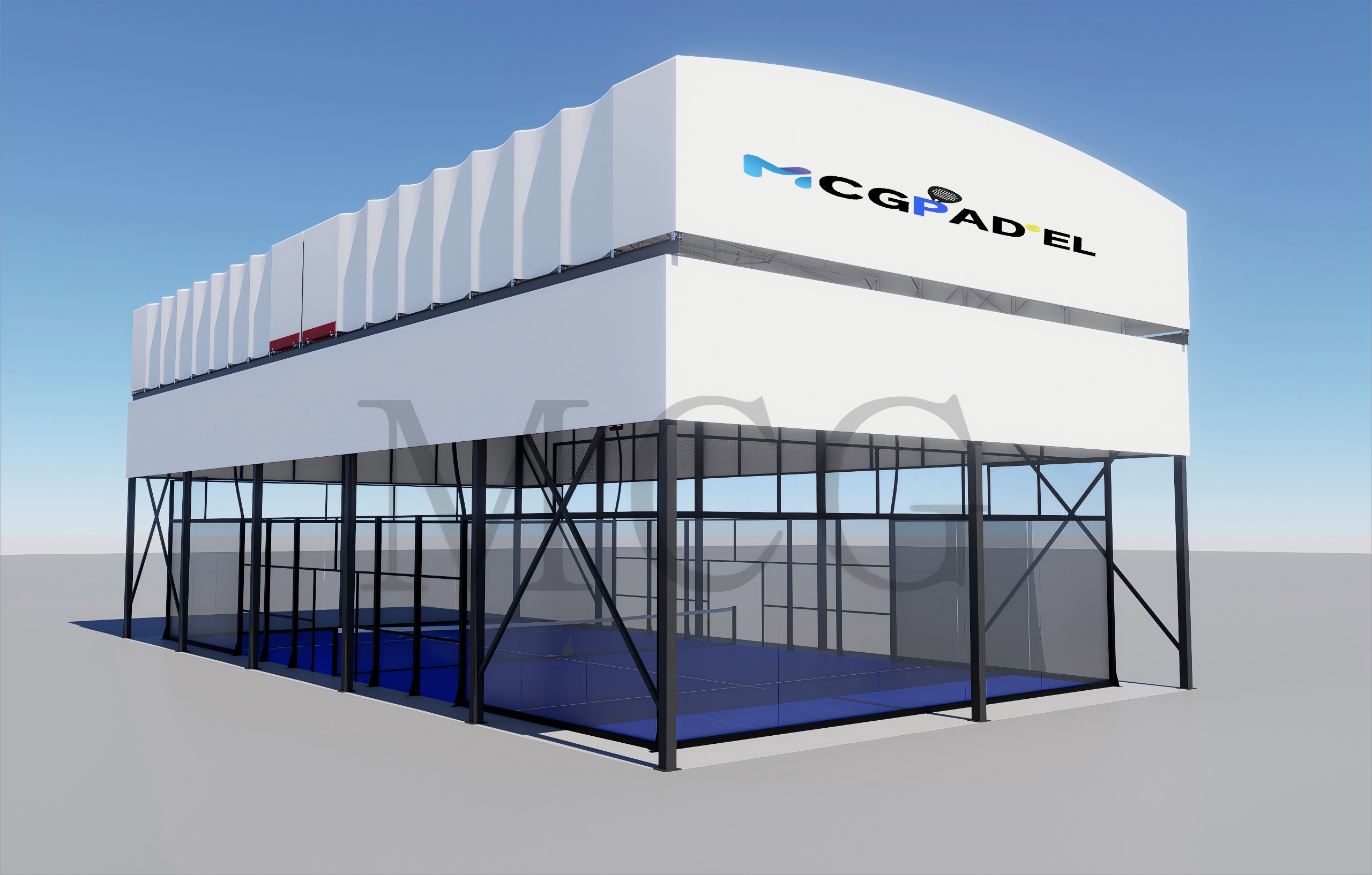 Electric tent type plate tennis court construction