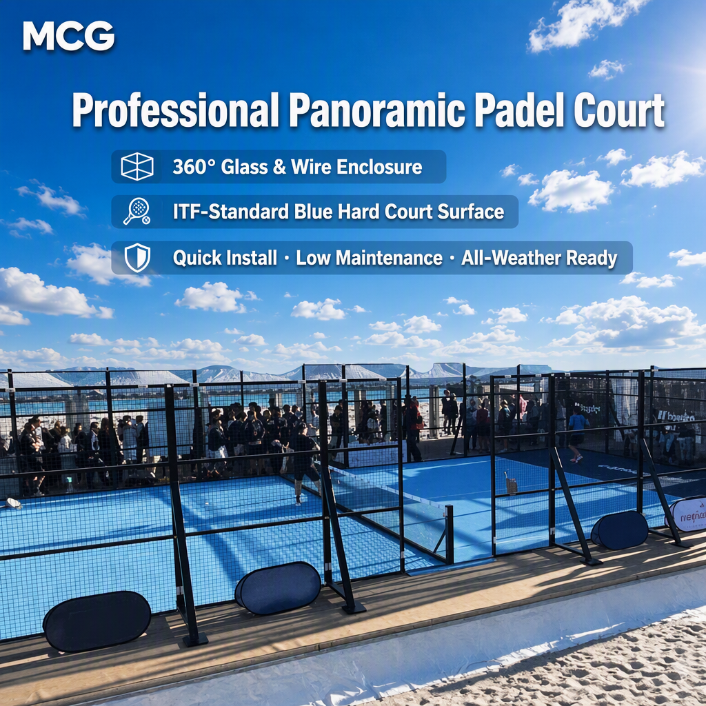 MCG Outdoor Padel Court Fast Installation Panoramic Glass View FIP Standard Steel Frame