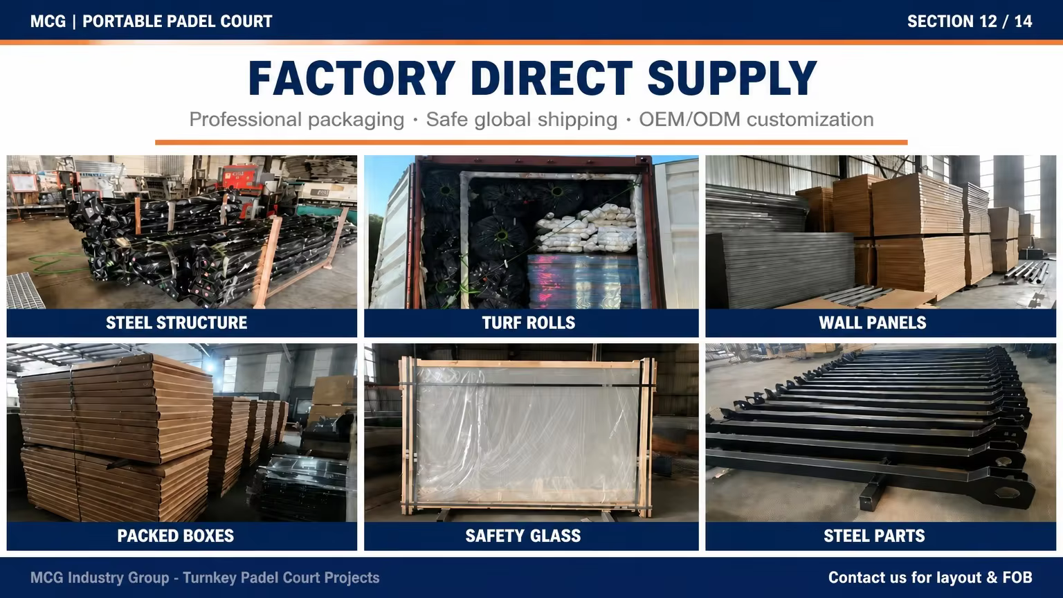 MCG Factory Direct Supply — Steel Structure, Turf, Glass Packaging