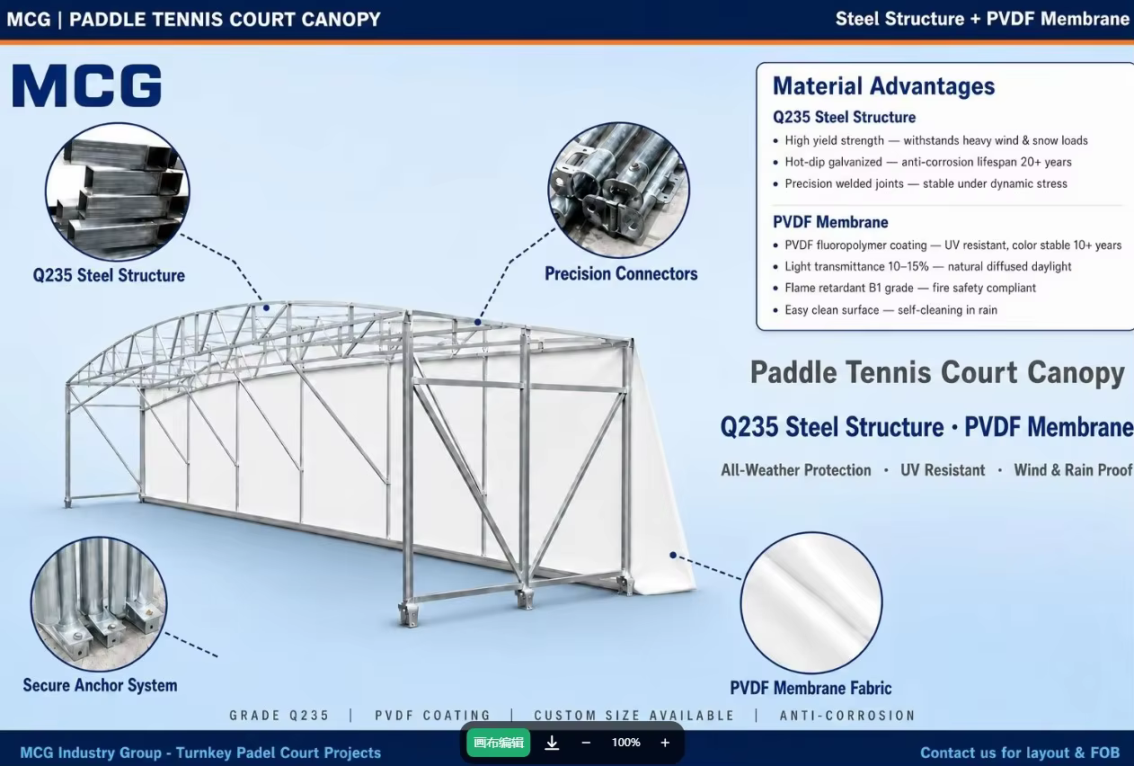 MCG Covered Paddle Tennis Court — Real Installation with Arch Canopy Roof