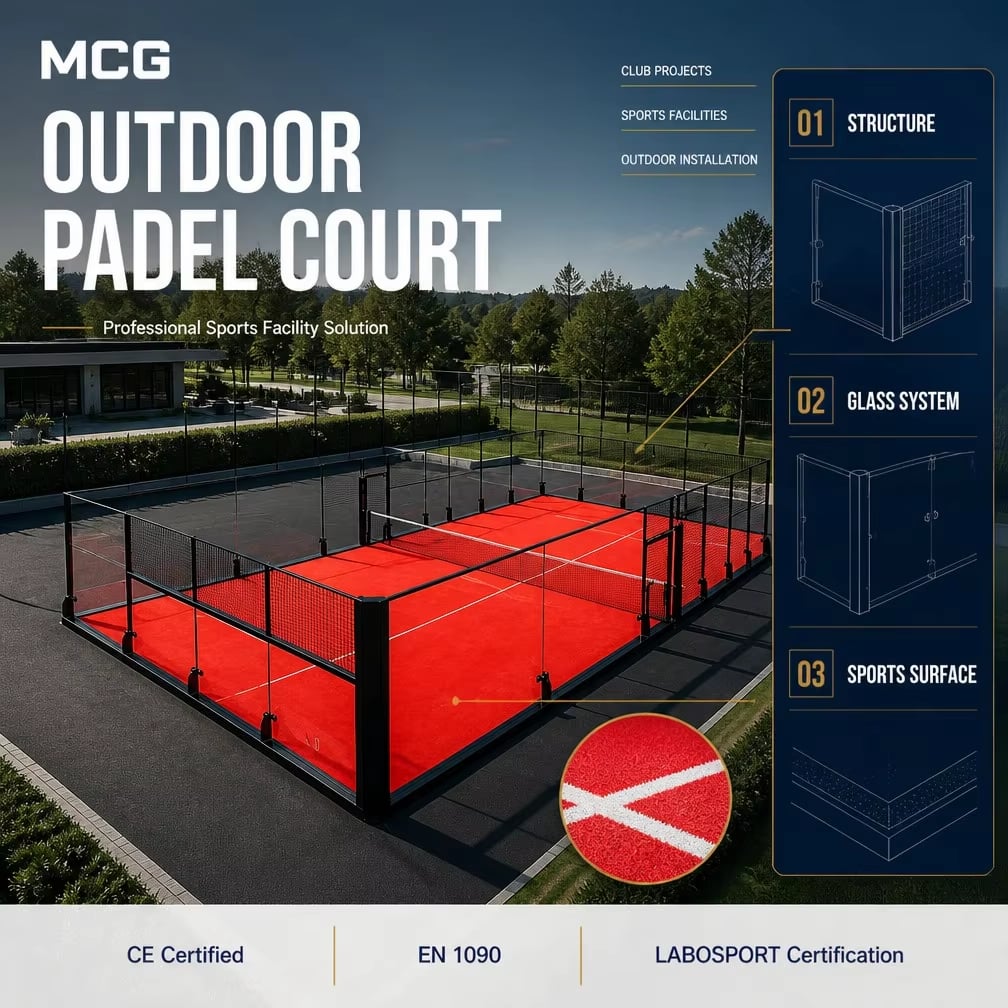 MCG Super Panoramic Padel Court Manufacturer | MCG FIP-Certified 12mm Glass Courts for Commercial Use