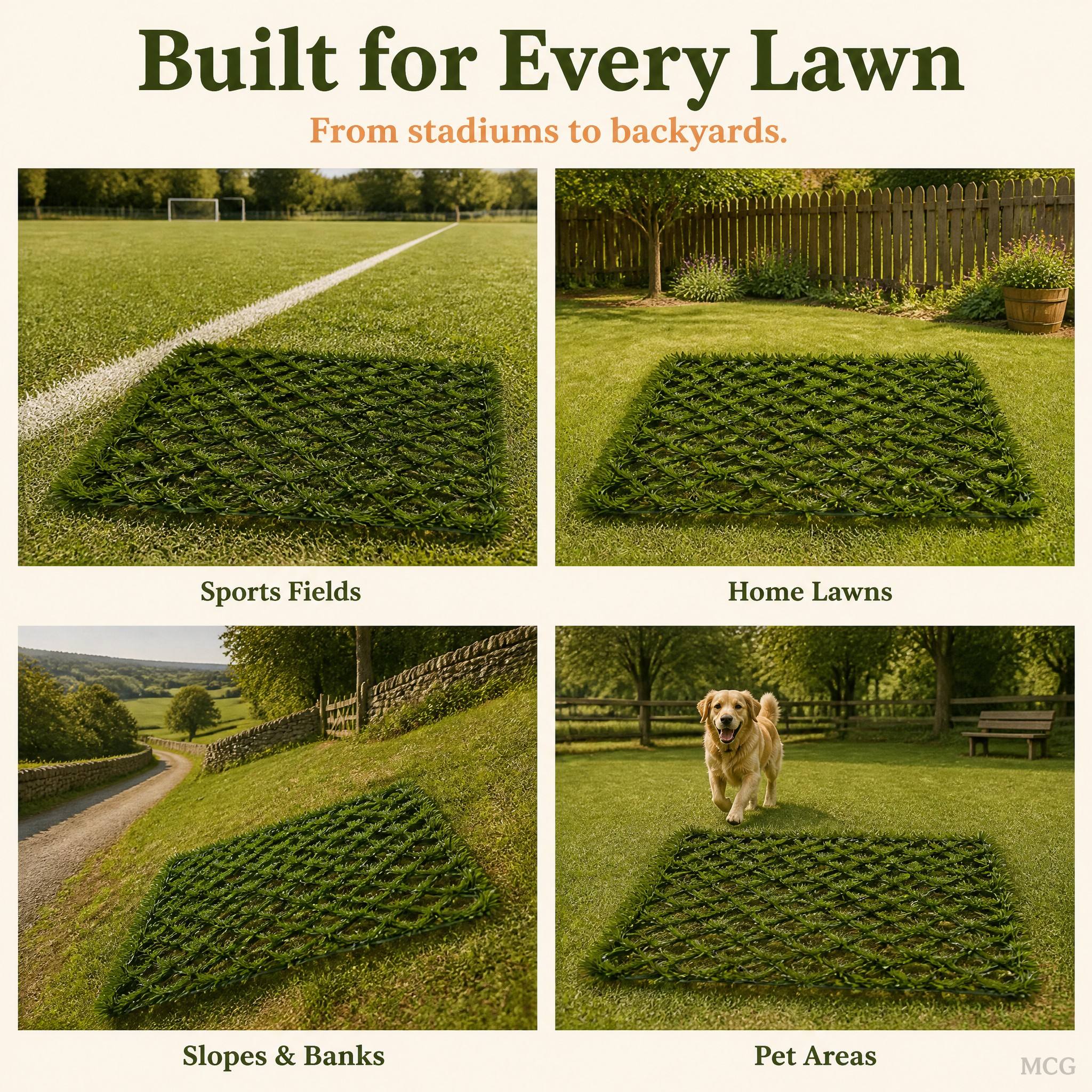 Turf Reinforcement Mat Hybrid Grass System Carpet for Soccer, Rugby & Cricket Pitches - Custom Size PP Mesh Mat, MCG