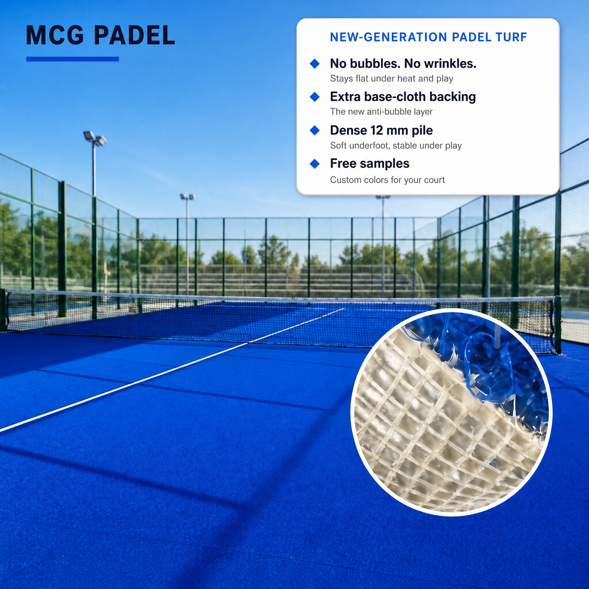 No-Bubble Padel Turf 12mm | 210 m2 Full Court Set | Blue Black Pink Green | Factory Direct MCG PADEL