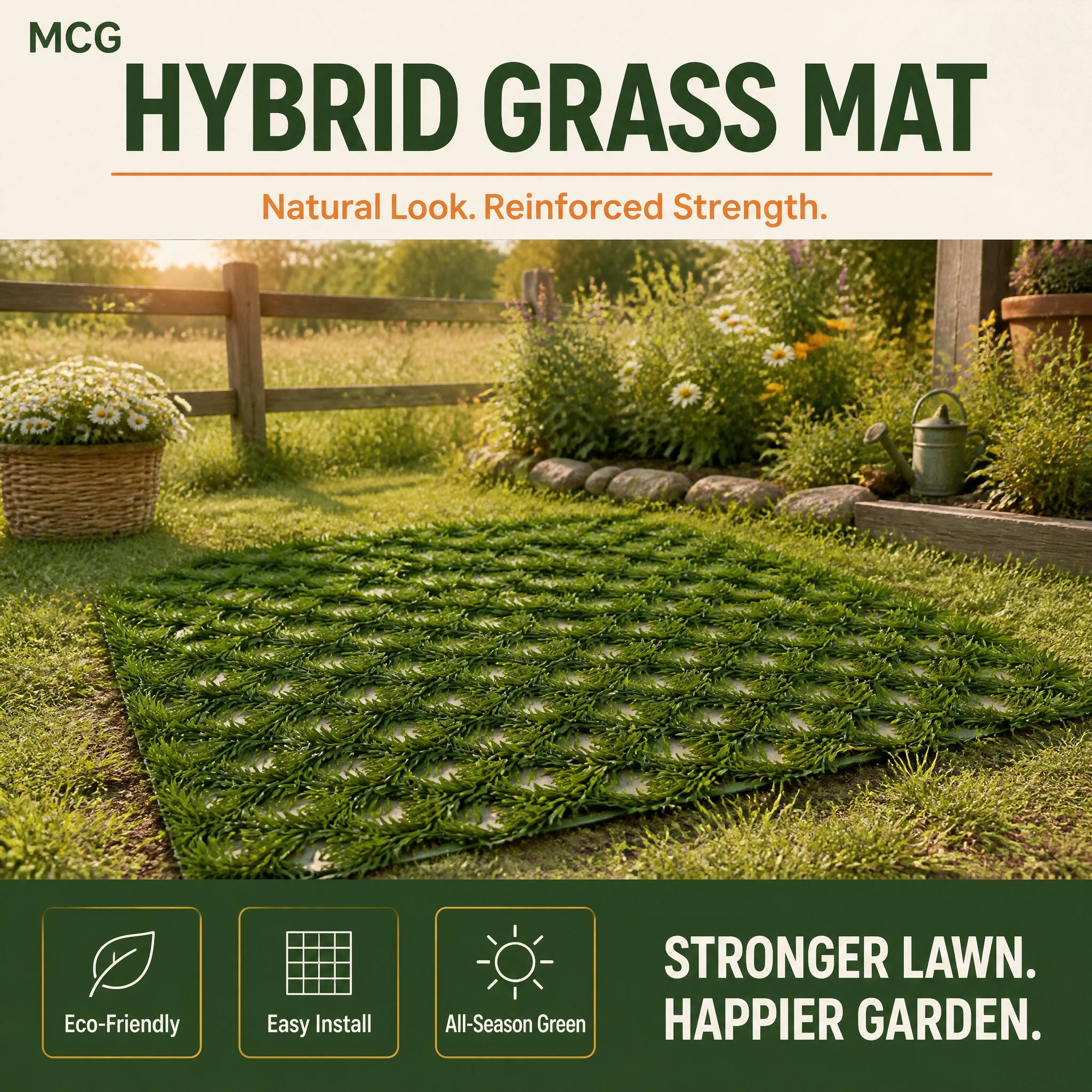 MCG Grass Reinforcement Mat Hybrid Turf Mesh Roll for Lawn Protection, Erosion Control & Slope Stabilization