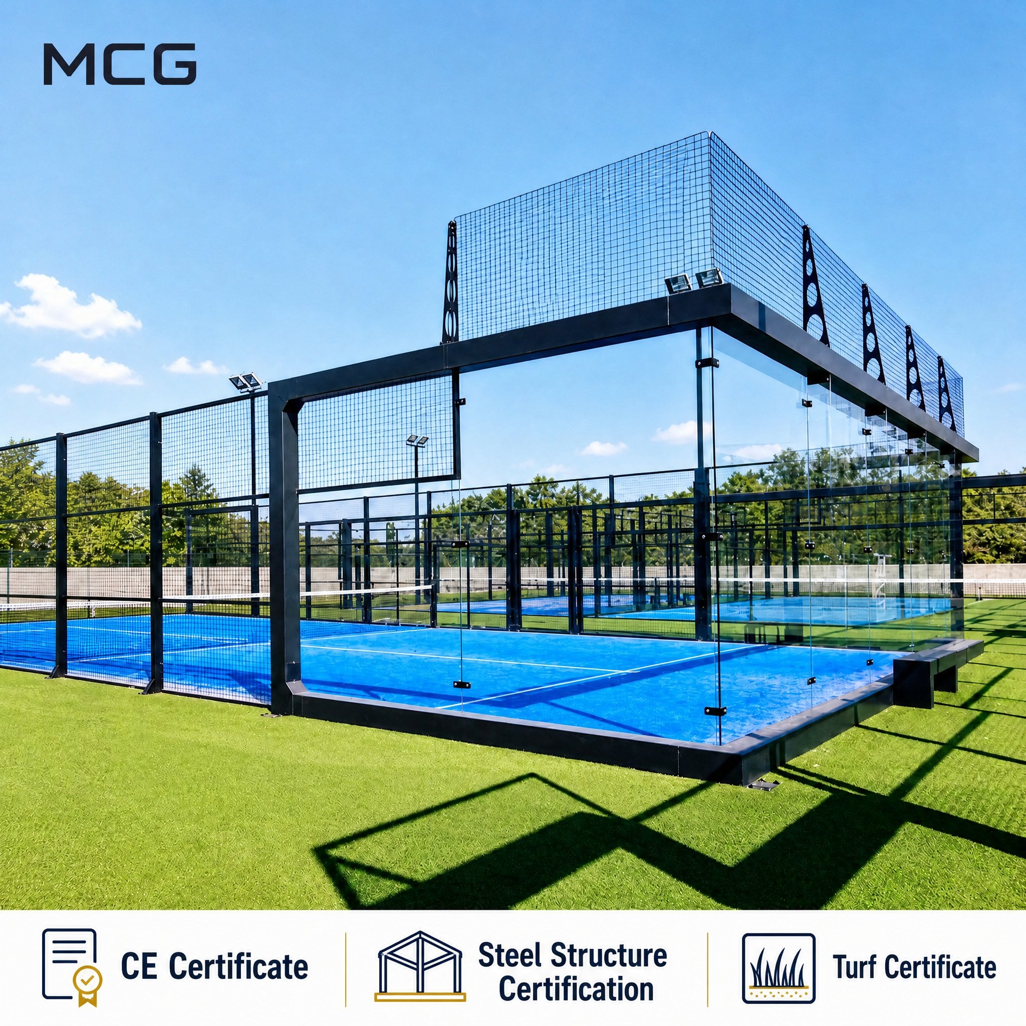 MCG Best Super Panoramic Padel Court Manufacturer | MCG FIP-Certified 12mm Glass Courts for Commercial Use