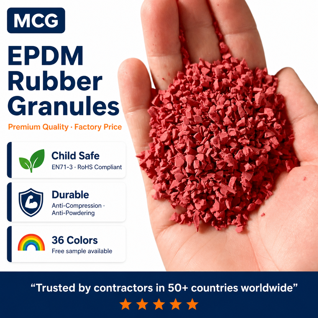 MCG Colored EPDM Rubber Granules Manufacturer | 30+ Colors 0.5-4mm | Playground Sports Track Flooring