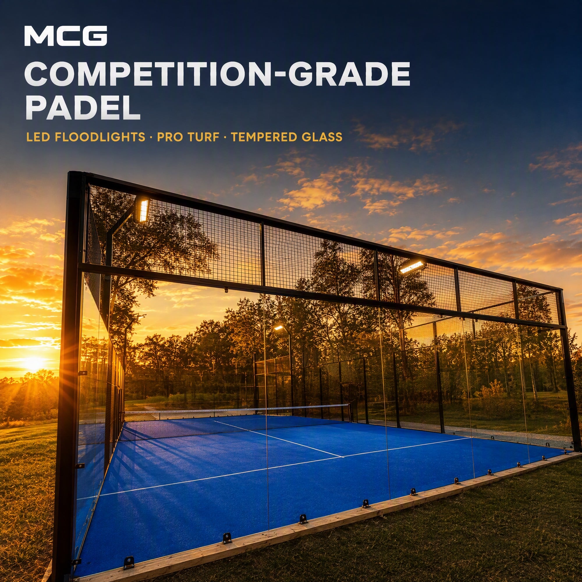 MCG Tournament Standard Padel Court Anti-Corrosion Hot-Dip Galvanized 12mm Tempered Glass for Indoor Outdoor Club CE ISO