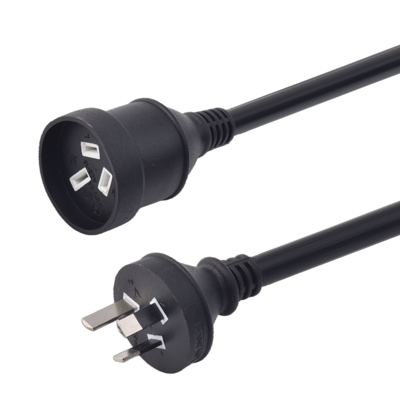 Kabel Ekstensi Australia dengan Sertifikasi SAA dan RCM (10A/15A, 250V), Steker Tiga Pin Laki-Laki ke Betina, Tahan Air untuk Penggunaan Luar Ruangan