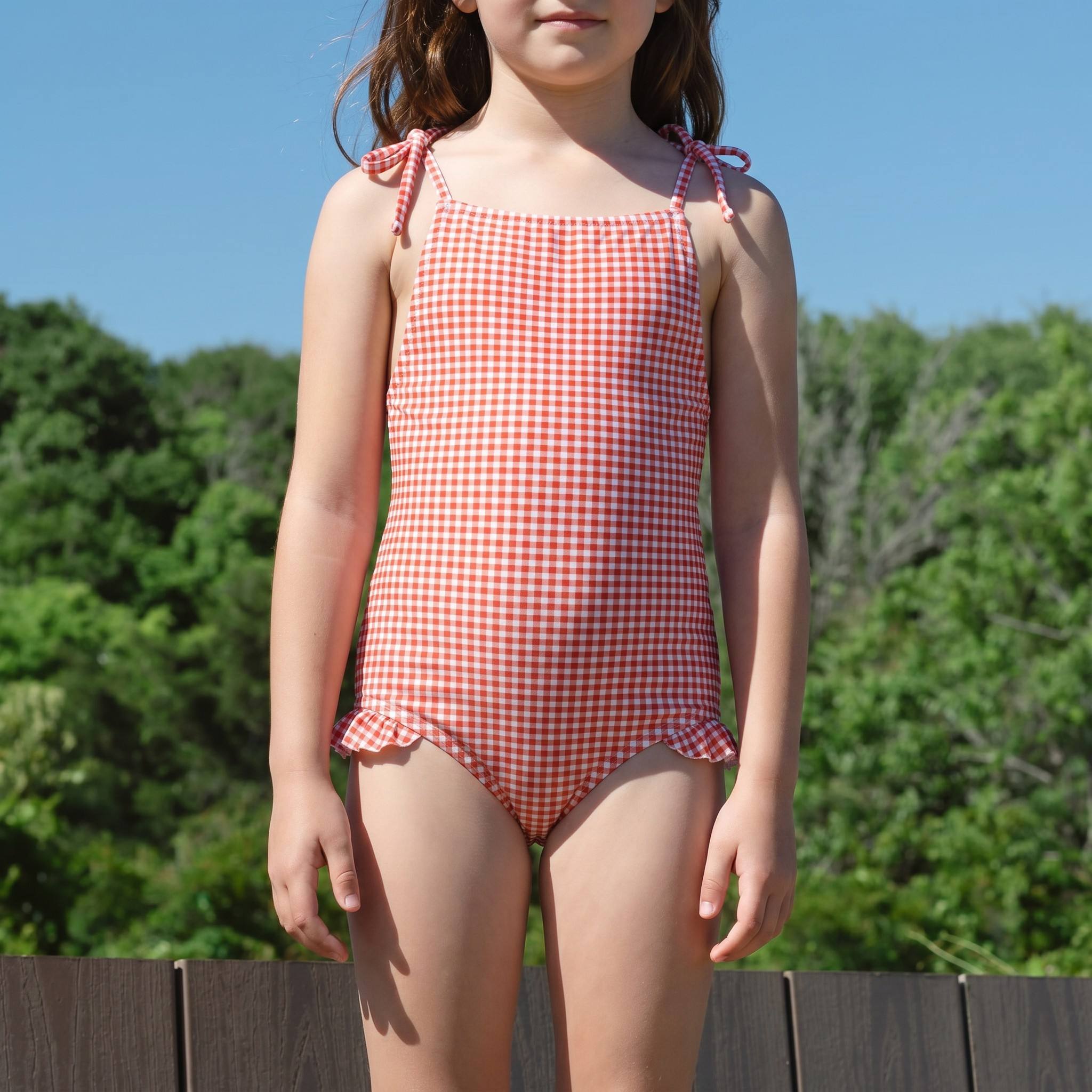 Girls' Gingham Ruffle One-Piece Swimsuit