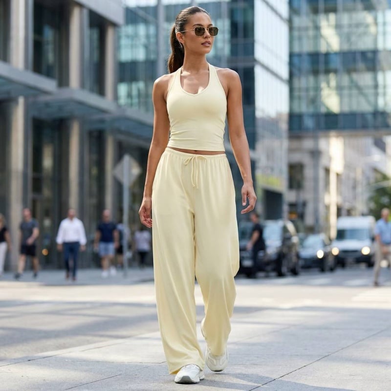 Halter Active Top & Wide Leg Pants Set