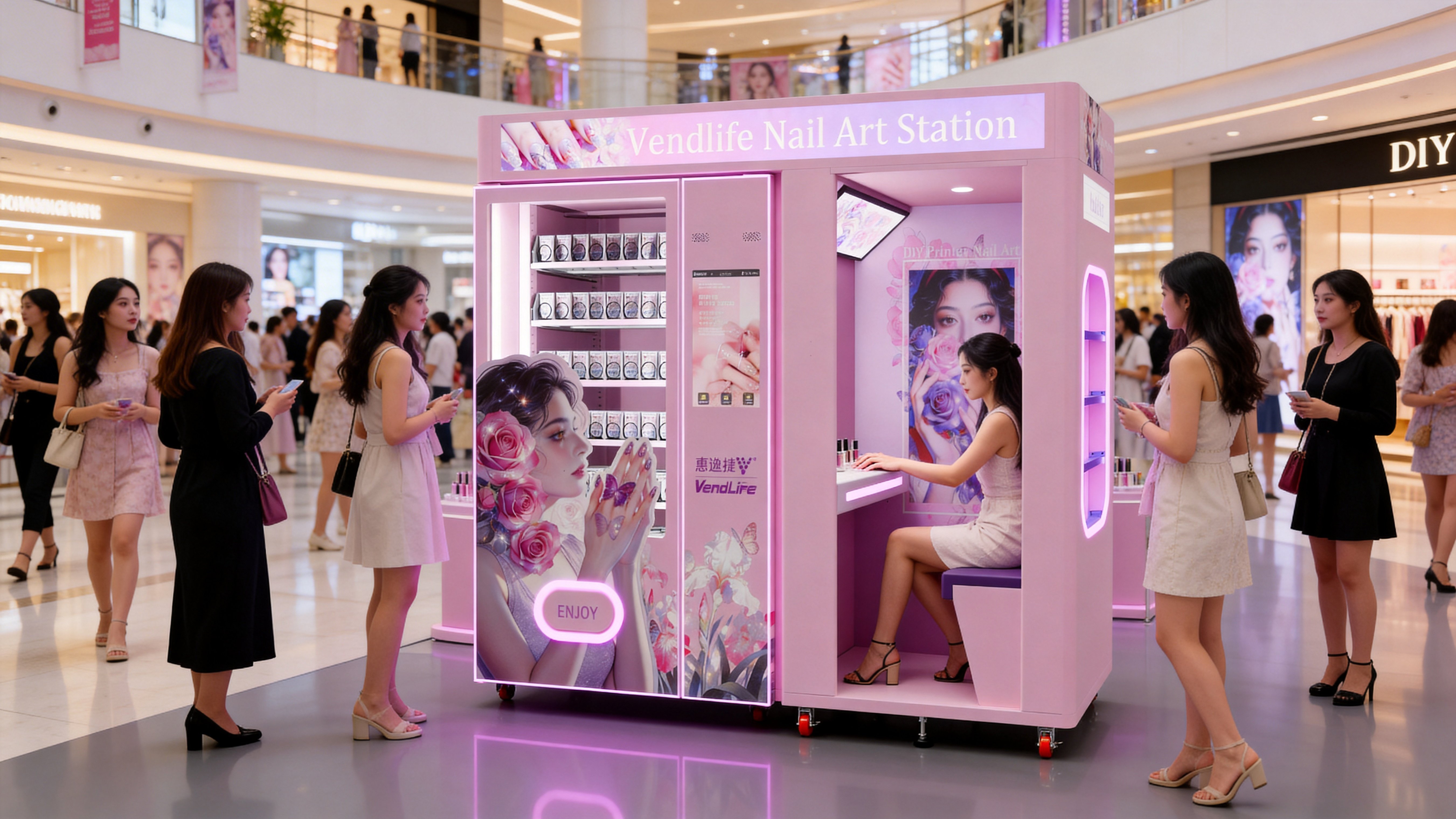 Máquina expendedora de arte para uñas con IA | Impresión en 60 segundos | Funcionamiento las 24 horas del día, los 7 días de la semana