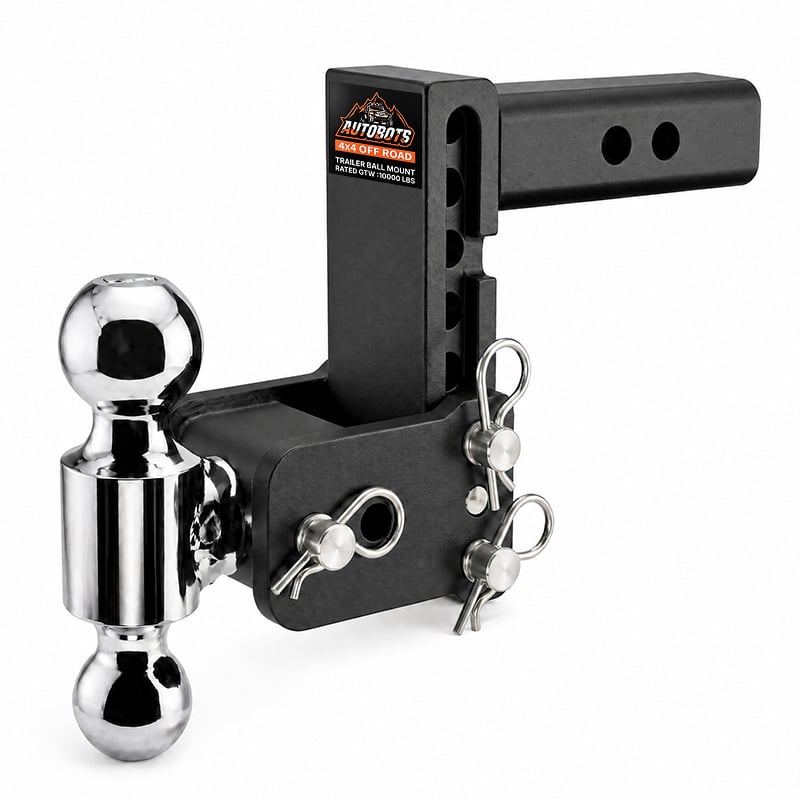 Drop Hitch Adjustable Dual Ball Mount 5 inch Drop for 2 inch Receiver