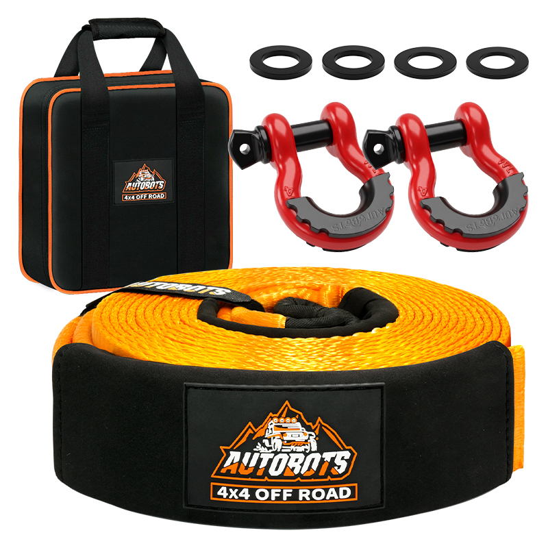 Recovery Tow Strap Kit 3 Inch x 20 ft 35000 lbs with D Ring Shackles