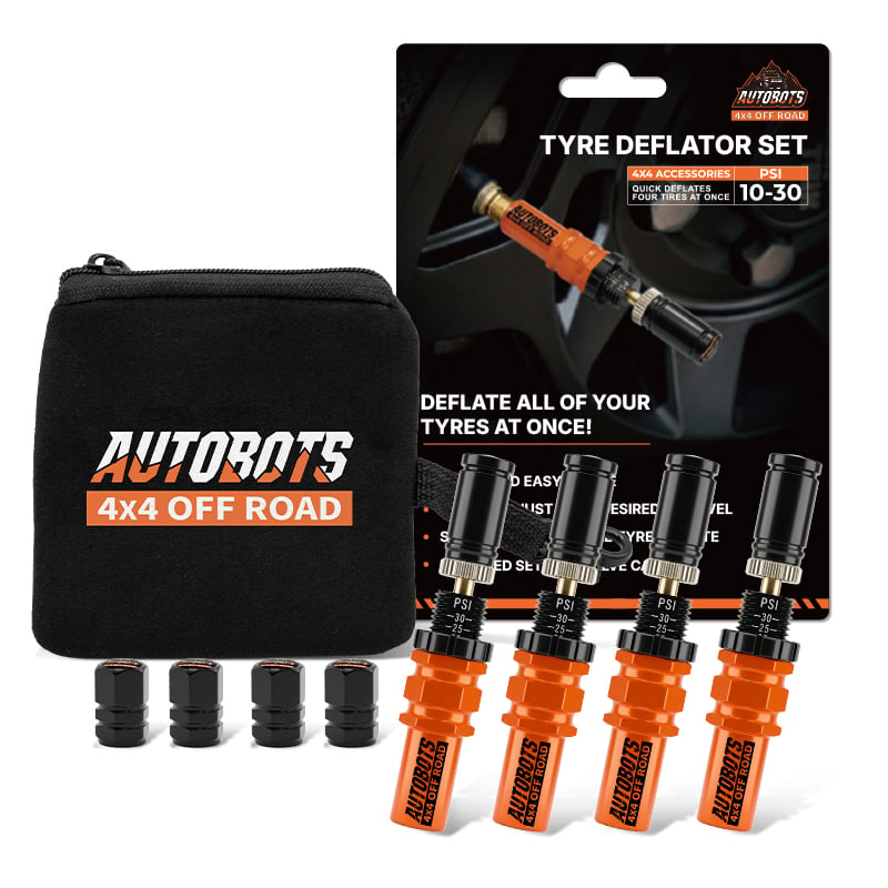Adjustable Auto-Stop Tire Deflator Kit 10-30 PSI 4PCS Screw-On Air Down Tool