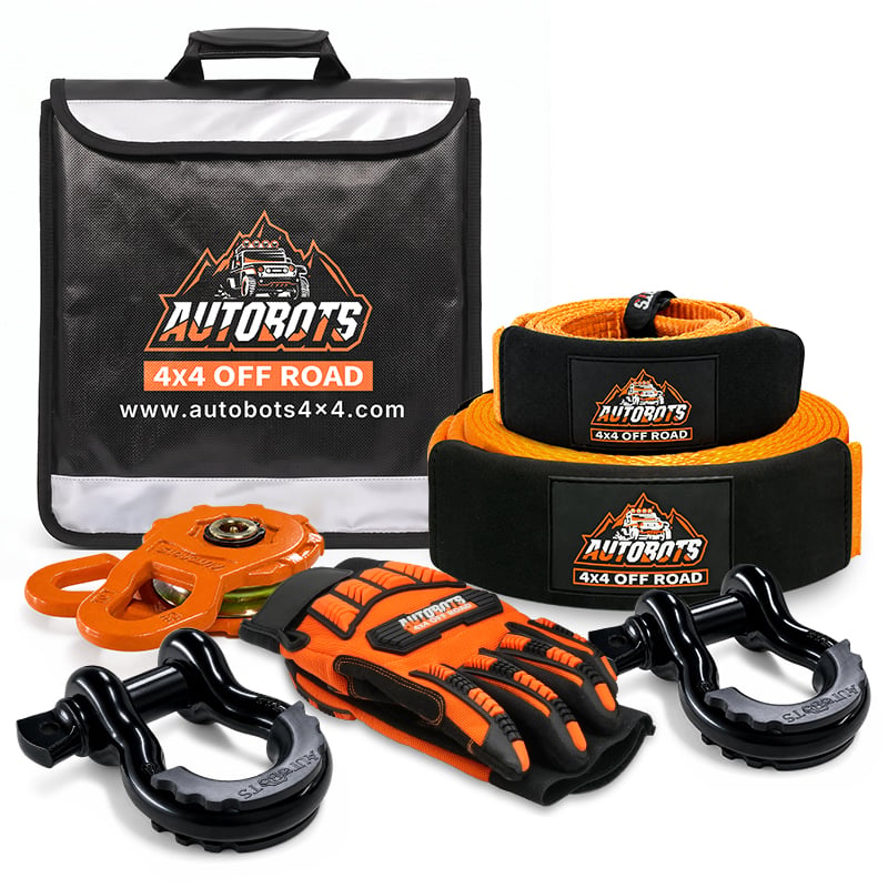 Tow Strap Recovery Kit 3 Inch x 20 ft 35000 lbs with D Ring Shackles