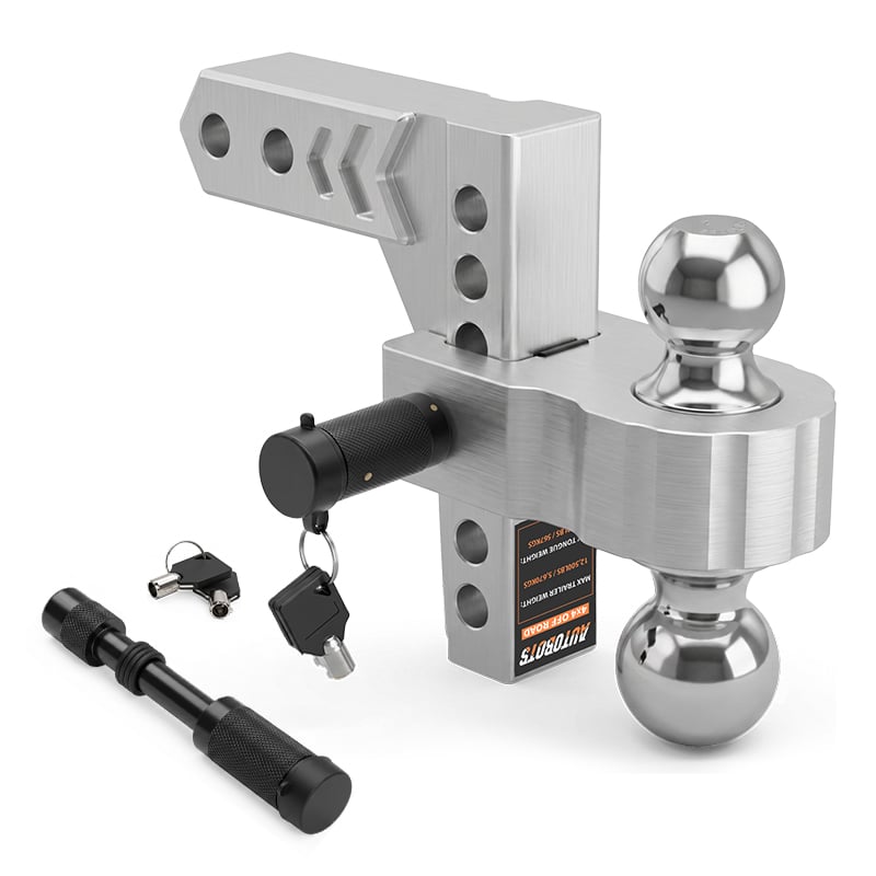 Adjustable Drop Hitch Dual Ball Trailer Hitch 2 Inch Receiver 6061 Aluminum