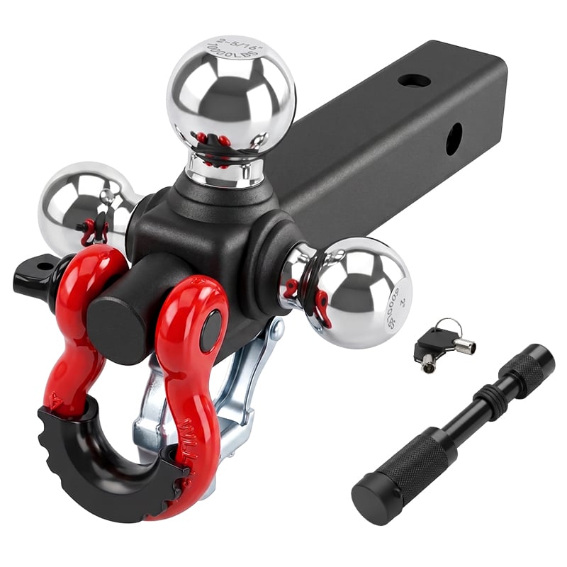 Triple Ball Trailer Hitch Mount with Tow Hook Fits 2 Inch Receiver