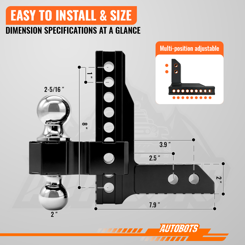 2 adjustable trailer hitch aluminum 8 rise drop 12500lbs ball for truck rv-3