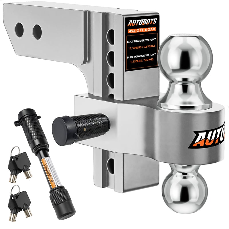 Aluminum Adjustable Trailer Hitch 6 Inch Drop Ball Mount 2 Inch Receiver 12500 LBS
