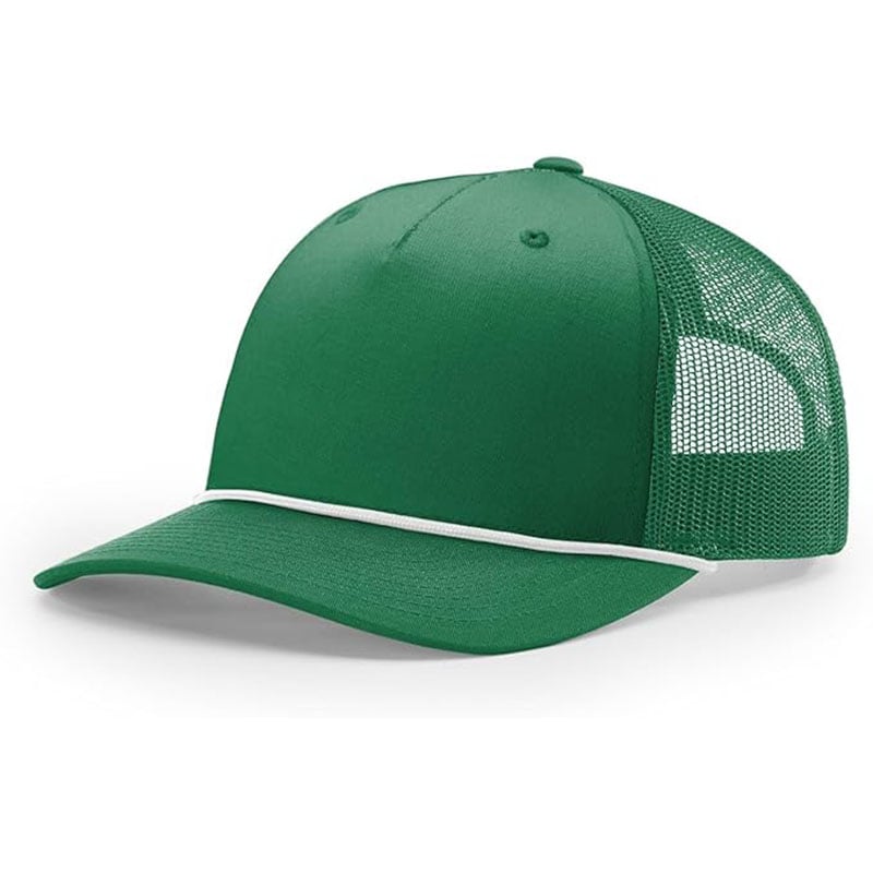 Factory Custom 5 panels rope trucker Hat plain Polyester mesh back & Plastic Snapback cotton twill fabric