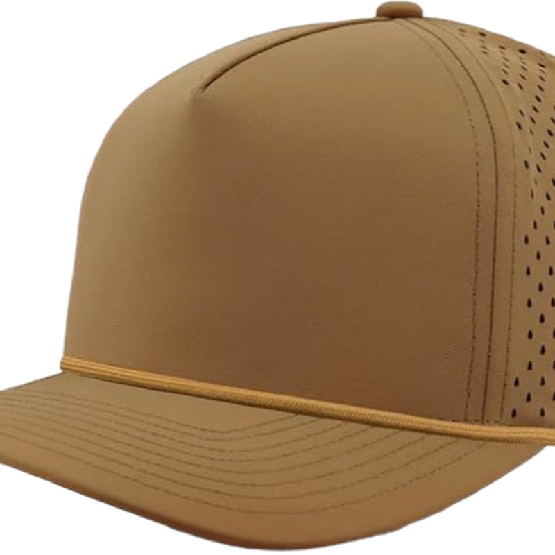 Factory Custom rope hat 5 Panel Unisex Golf Hat plain  Polyester/Nylon Blend, Waterproof, Laser Cut Holes & Plastic Snapback