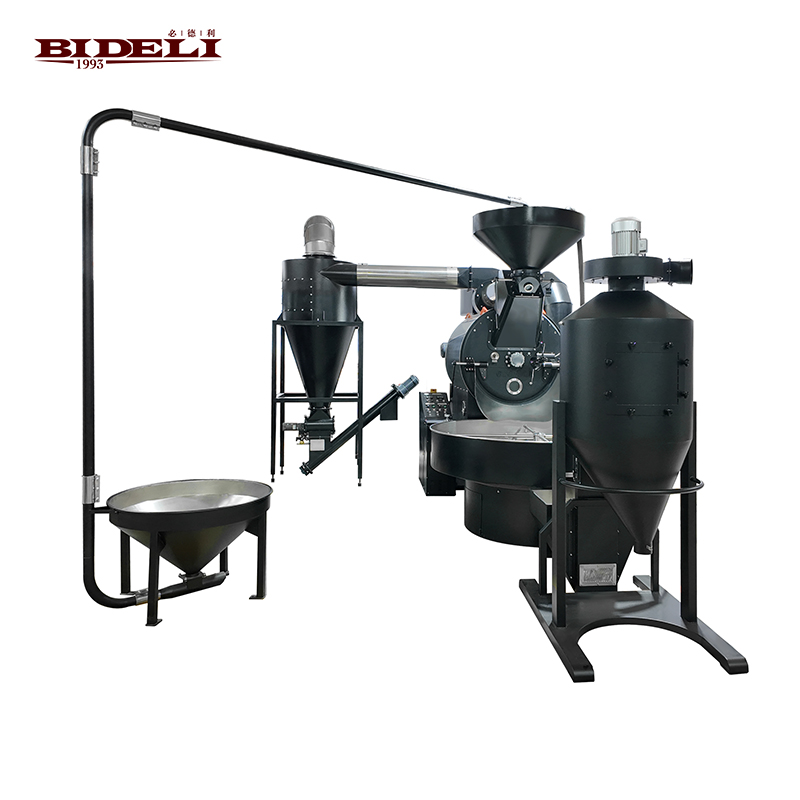 เครื่องคั่วกาแฟกึ่งอัตโนมัติแก๊ส Bideli ขนาด 60 กก. / เครื่องคั่วเมล็ดกาแฟ พร้อมเครื่องโหลดอัตโนมัติ, เครื่องแยกหิน และเครื่องดักฝุ่น