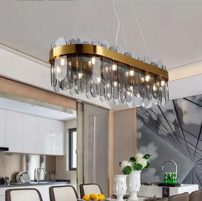 Modern glass chandelier ring flower pendant lamp smoky grey high-grade lamps ETL8910067 supplier