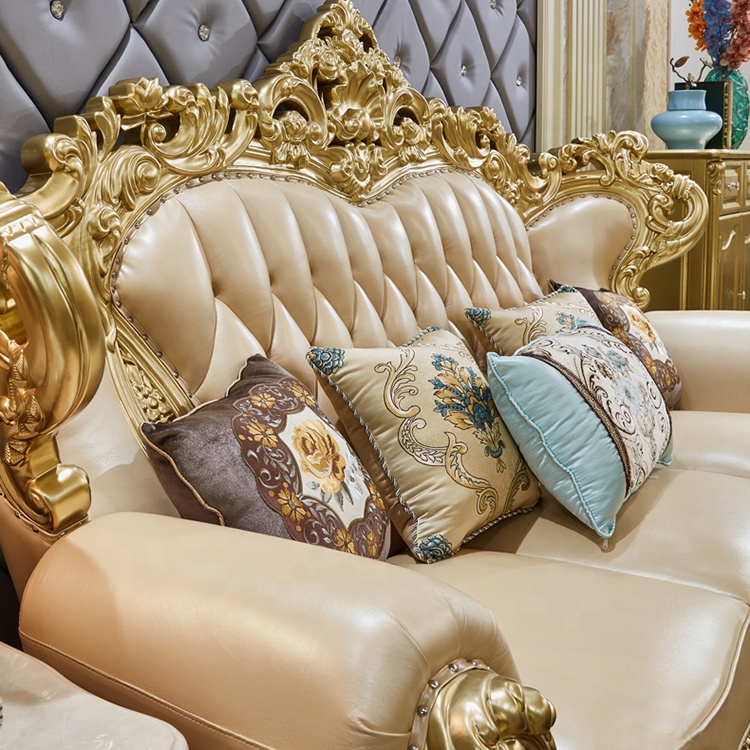 Classic American Leather Sofa Set – Luxury Solid Wood Carved Design for Villa Living Rooms supplier