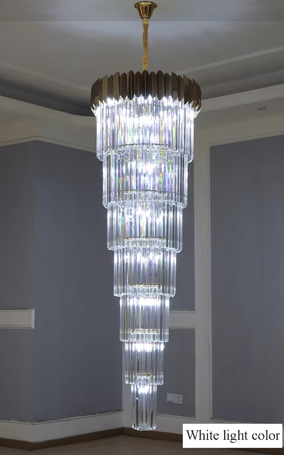 Long Spiral Crystal Drop Pendant Lighting Chandelier Hotel Crystal Stair Gold Chandelier Light supplier
