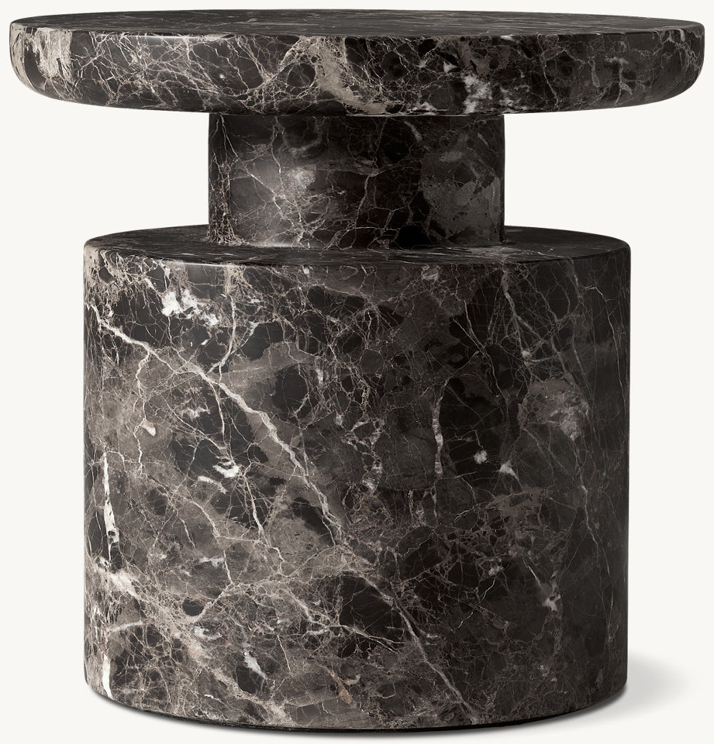 Ponti Oval Pedestal Side Table — Solid Marble & Travertine

