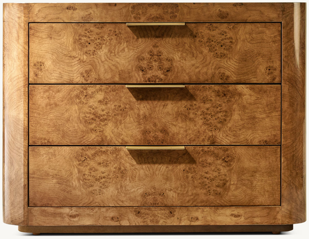 Bardot Burl Closed Nightstand — Postmodern Curved Burl Veneer
