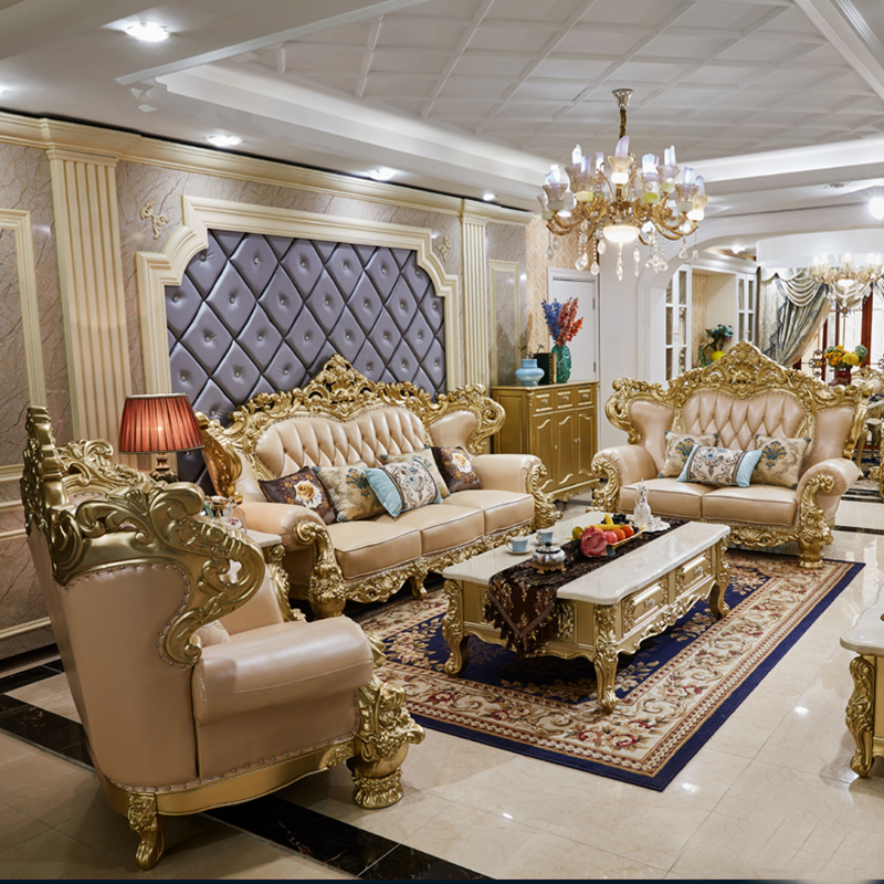 Classic American Leather Sofa Set – Luxury Solid Wood Carved Design for Villa Living Rooms supplier