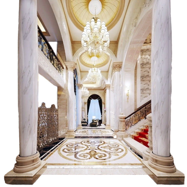 Customized Calacatta White Marble Columns – Handcrafted Sculptures for Hotel Lobby Decoration details