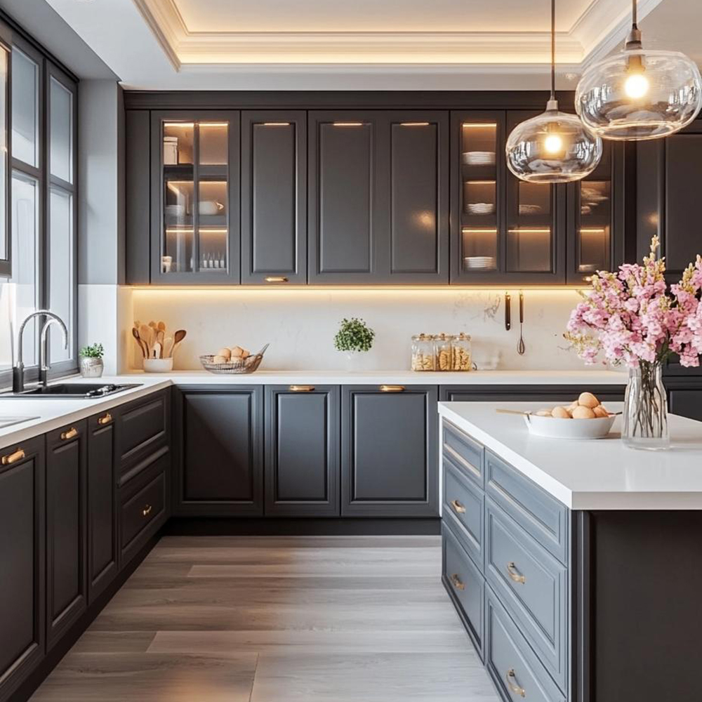 Premium Waterproof Solid Wood Kitchen Cabinet System with Contemporary Sink Solution manufacture