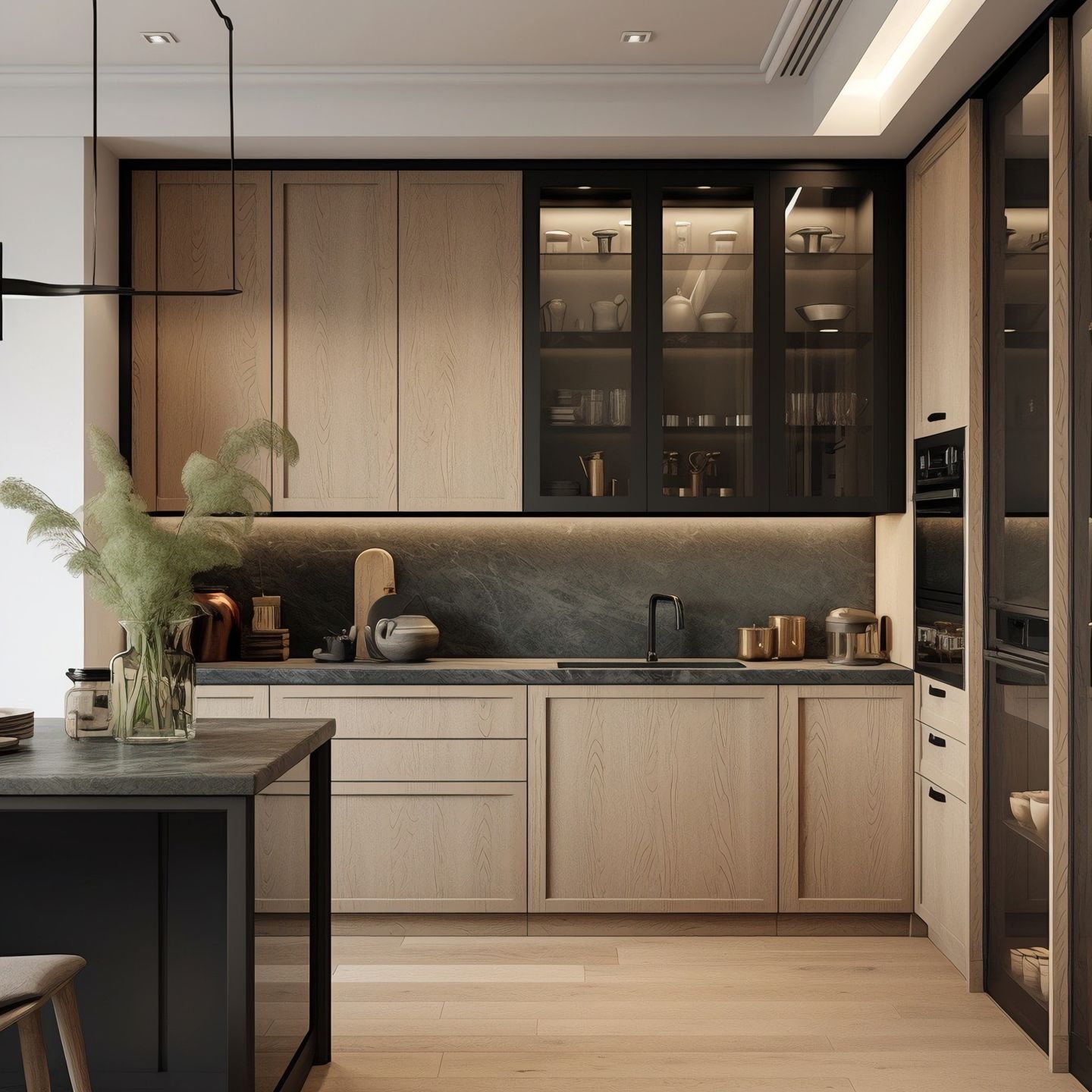 Premium Waterproof Solid Wood Kitchen Cabinet System with Contemporary Sink Solution supplier
